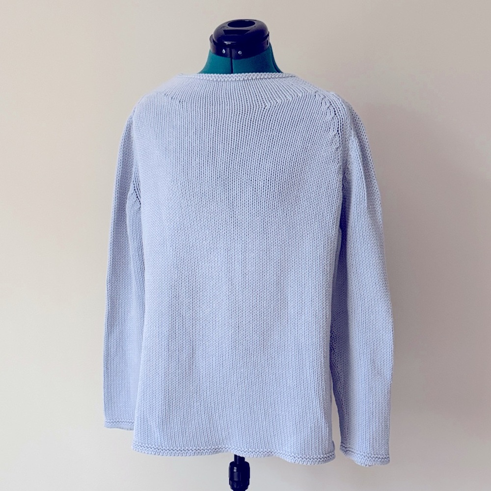 Marina Rinaldi | Voyage Knit Raglan Mock-neck Sweater in Light Blue | Size M